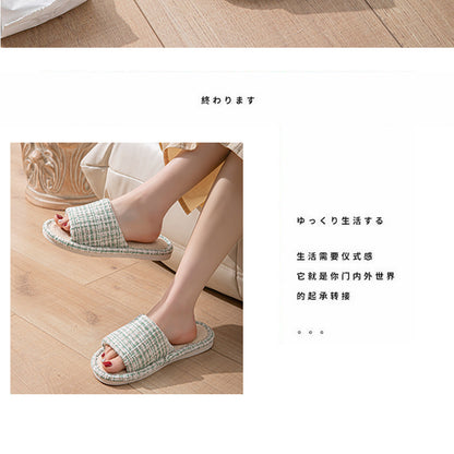 Linen Slippers for Women Spring & Fall Sweat-Absorbent Home Silent Japanese Cotton and Linen Indoor Non-Slip Breathable Slippers for Men All Seasons Wholesale