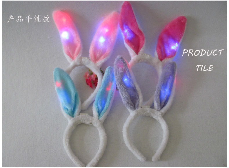 Led Light-Up Plush Bunny Ears Headband for Kids with Light-Up Hair Clip Decoration for Party Performance Props Styling