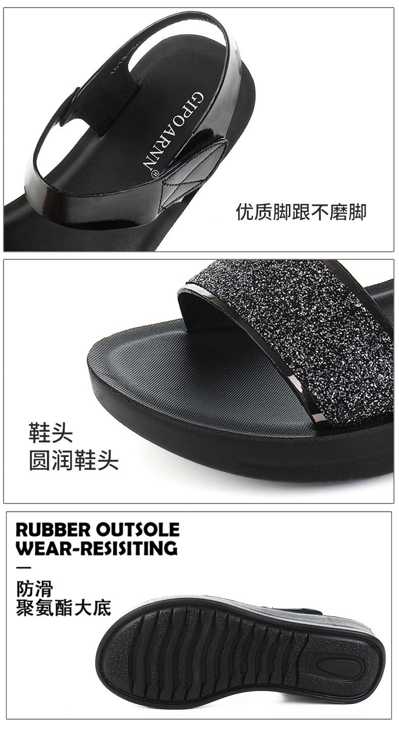 New Summer Flat Women's Shoes for Middle-Aged Women, Mid-Heel 2026 Women's Wedge Sandals for Summer, Mom Sandals with Soft and Thick Soles, Comfortable