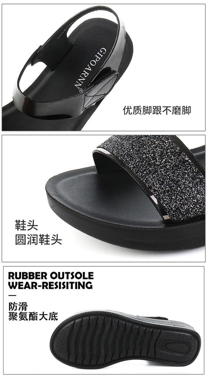 New Summer Flat Women's Shoes for Middle-Aged Women, Mid-Heel 2026 Women's Wedge Sandals for Summer, Mom Sandals with Soft and Thick Soles, Comfortable