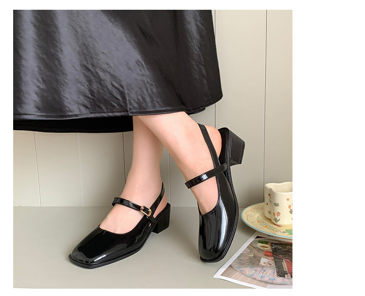 Cross-border Square Thick Heeled Baotou Sandals Women's 2025 Foreign Trade New Summer Fashion Women's Shoes Mary Jane Shallow Mouth Shoes