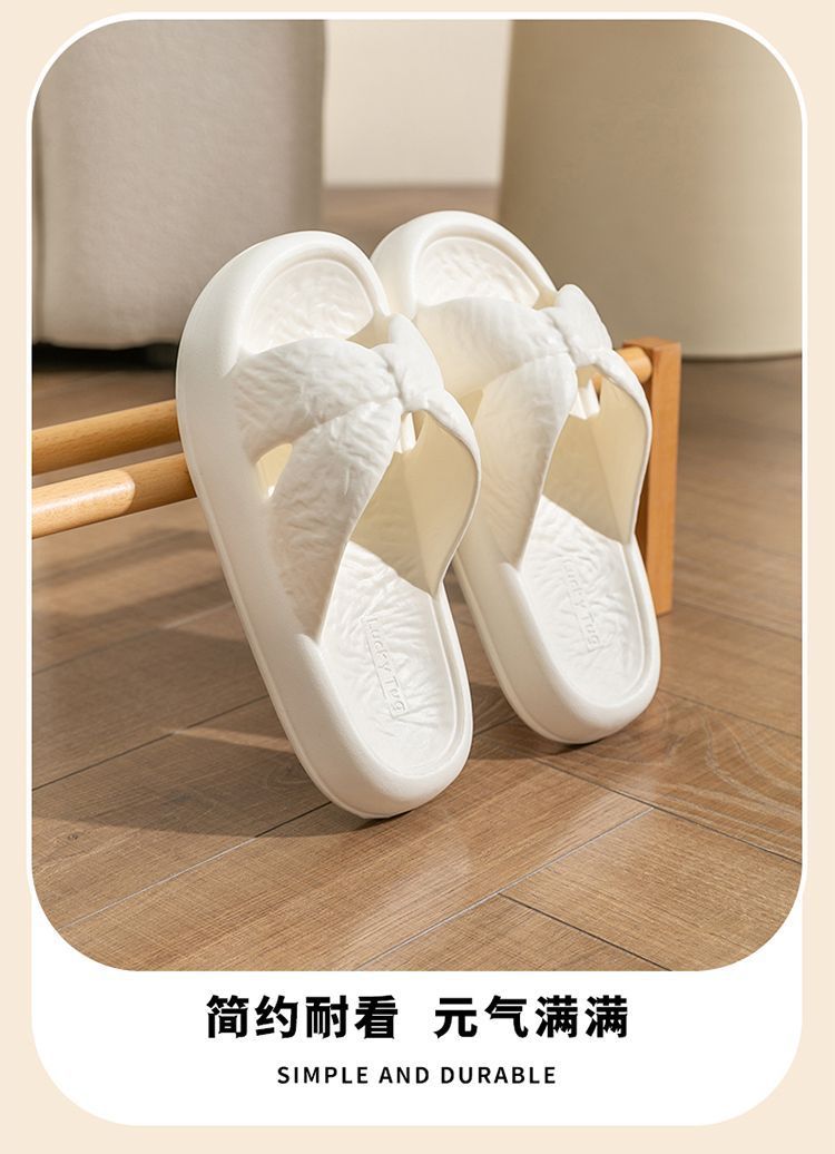 New Home Slippers for Women with Bows, Indoor Quick-Drying, Non-Slip, Bathing and Stepping on Shit, Solid Color Casual Sandals and Slippers Wholesale