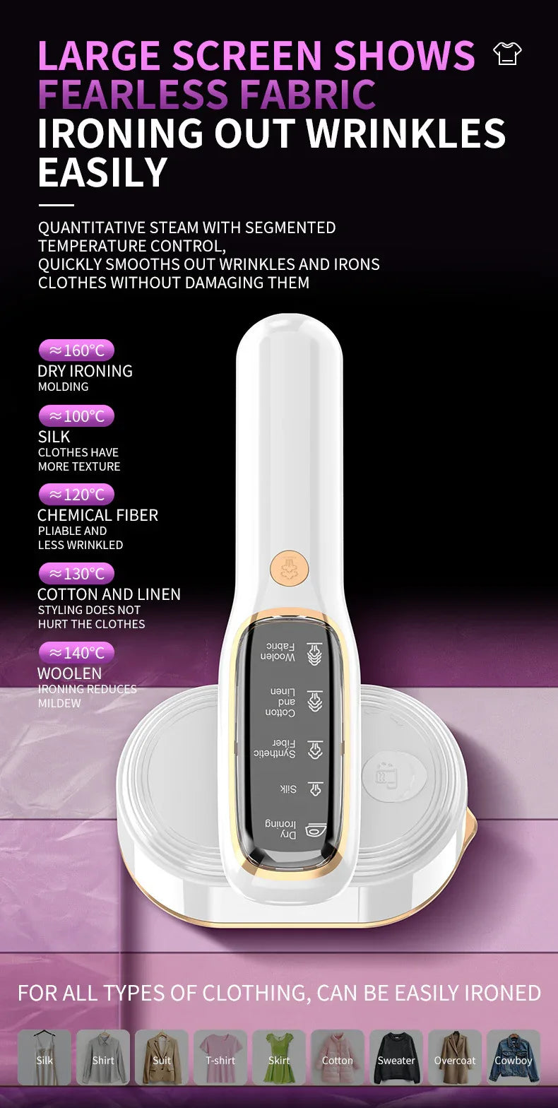New LED Digital Display Smart Steam Iron Portable Folding Handheld Hanging Ironing Machine 1000W Home Ironing Machine