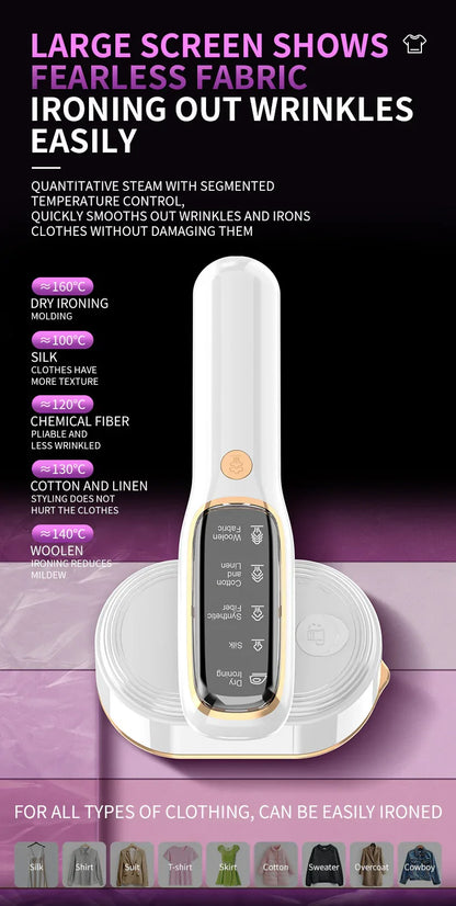 New LED Digital Display Smart Steam Iron Portable Folding Handheld Hanging Ironing Machine 1000W Home Ironing Machine
