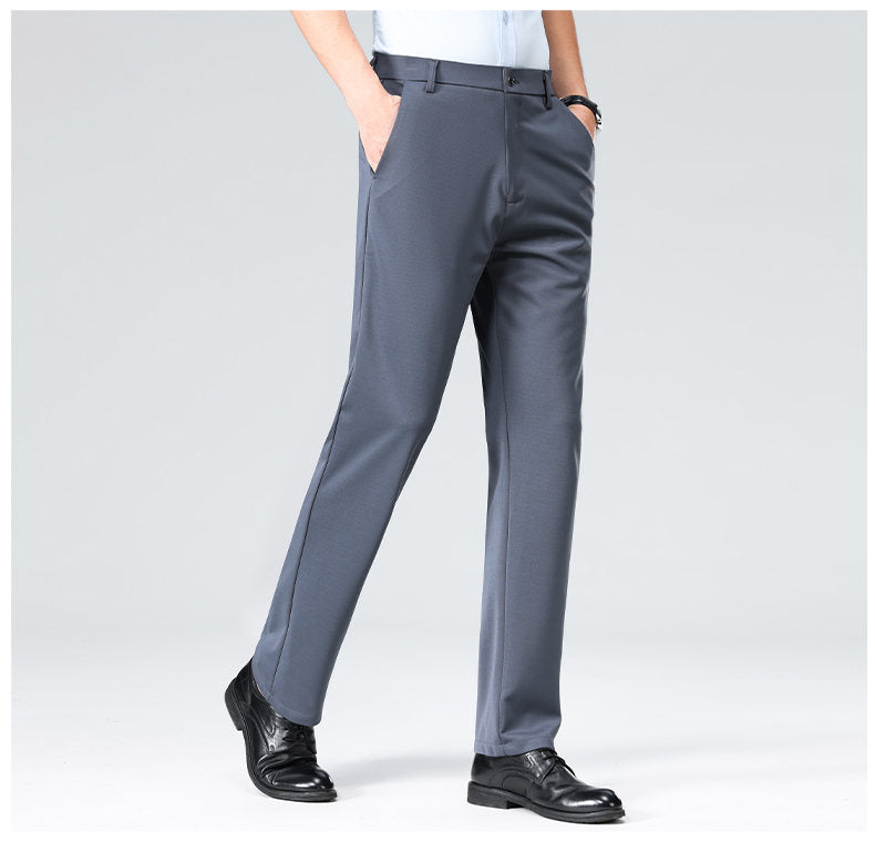 Wholesale casual pants men's four-sided elastic fabric summer ice silk pants trousers trousers high waist breathable iron-free formal trousers