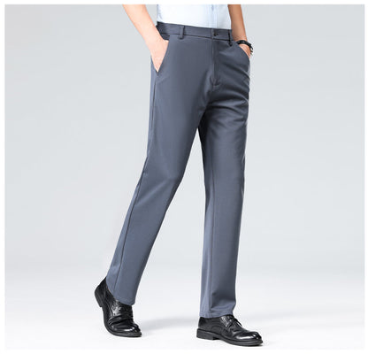 Wholesale casual pants men's four-sided elastic fabric summer ice silk pants trousers trousers high waist breathable iron-free formal trousers
