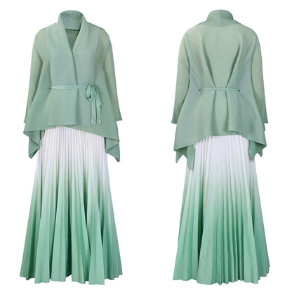 C8610 African plus size Women's Spring New Fashion Strap Bat Sleeve Top Gradient Color-changing Skirt Two-piece Set