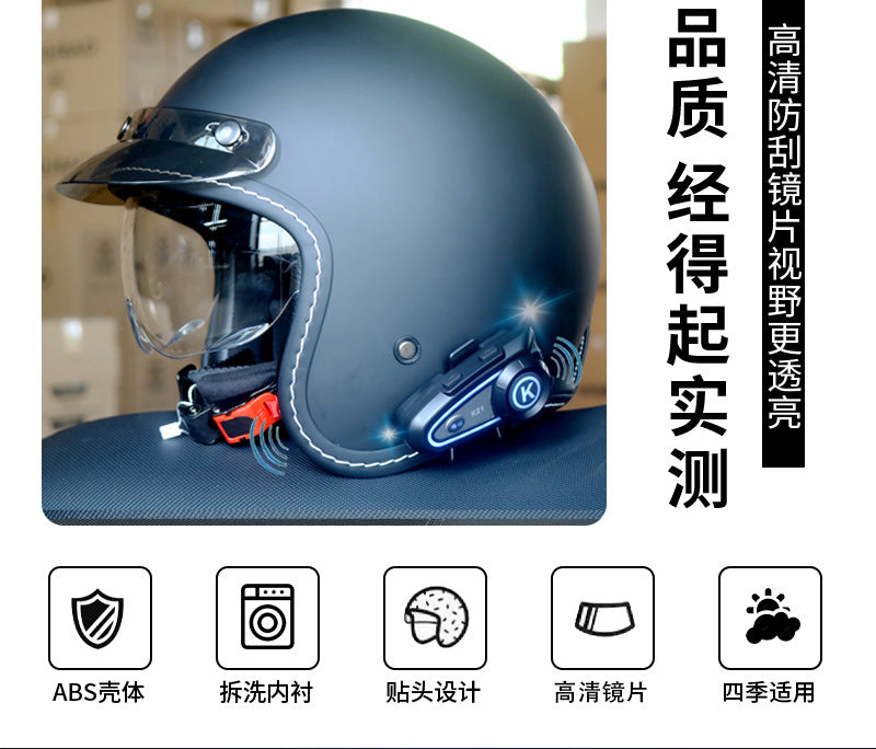 Cool Qibao Motorcycle Helmet Intercom Bluetooth Half Helmet for Men and Women Electric Retro Half Helmet for All Seasons 3C Certified