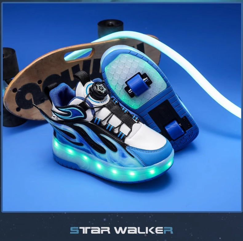 Children's Heelys Shoes, Retractable and Lighted, Boys' Flying Shoes with Wheels, Primary School Students' Roller Skate Shoes