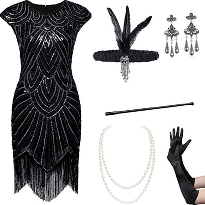 Foreign trade European and American 1920 retro women's sequined dress Gatsby ball tassel dress stage performance clothing suit
