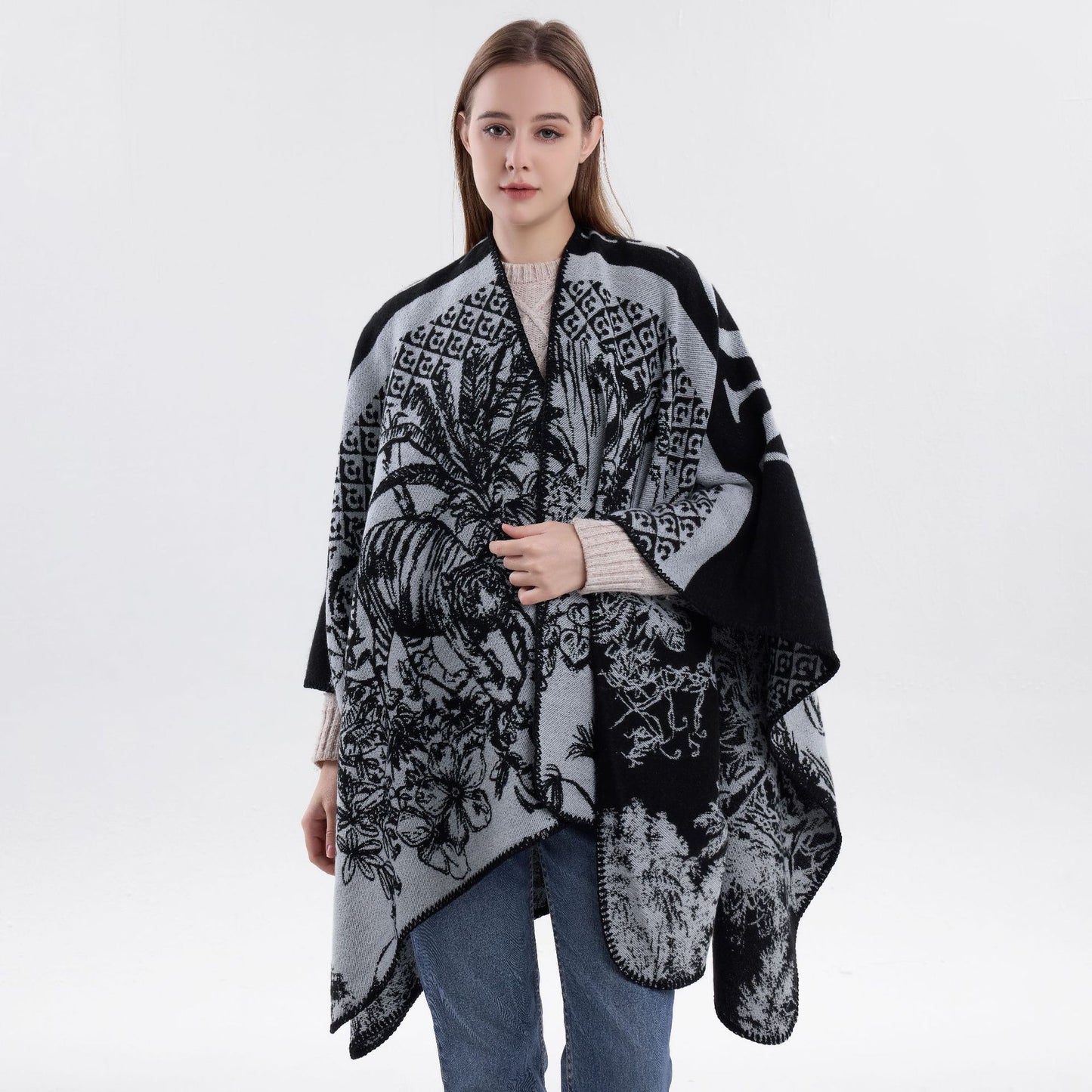 Jiangnan Watertown Knitted Shawl High-end Ethnic Style Cloak Western Sichuan Yunnan Travel Wear Imitation Cashmere Cape Women