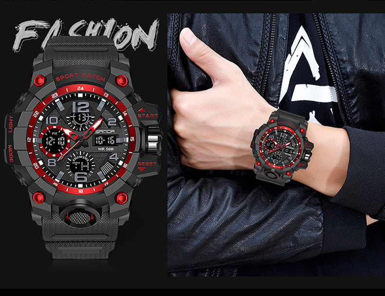 Sanda Hot-Selling Watch Korean Version Student Party Multi-Functional Waterproof Alarm Clock Electronic Watch Cool Dual Display Luminous Sports Watch by PDG ibma