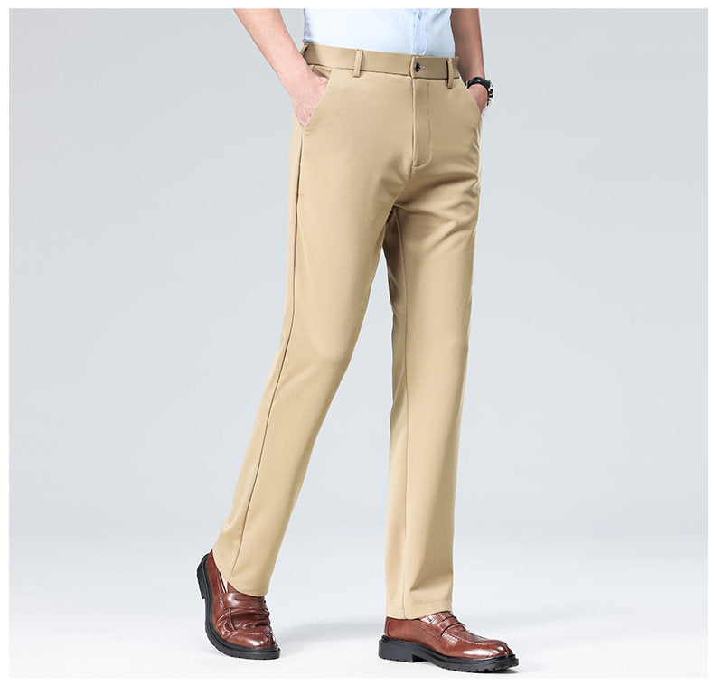 Wholesale casual pants men's four-sided elastic fabric summer ice silk pants trousers trousers high waist breathable iron-free formal trousers