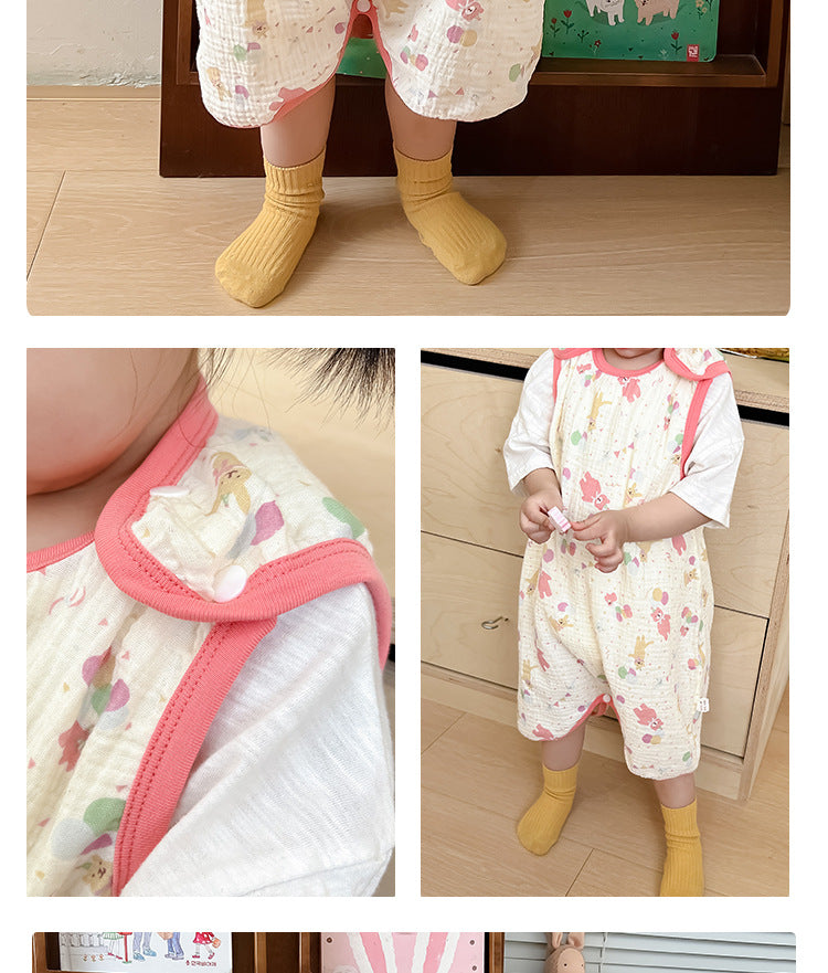 Baby Vest Sleeping Bag Summer Thin Gauze Pure Cotton Baby Kick-proof Sleeveless Children's Pajamas Air-conditioned Room Anti-cold