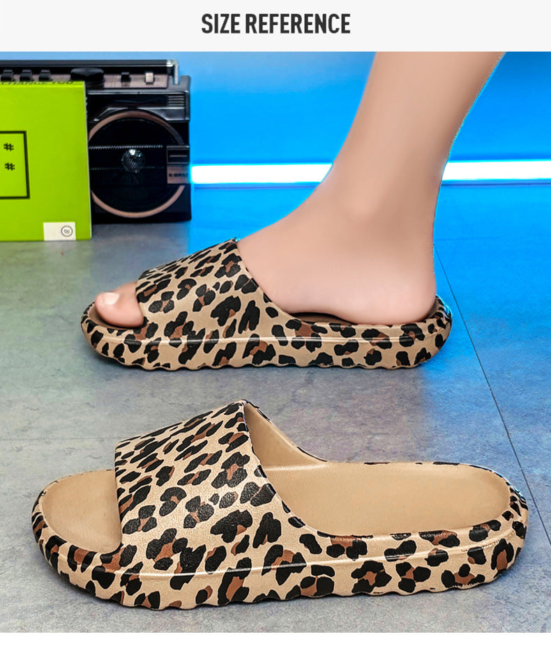 Foreign Trade Wholesale Leopard Print Slippers for Outer Wear Korean Style Printed Slippers for Couples Outdoor Sandals Women's Thick-Soled Bathroom Slippers