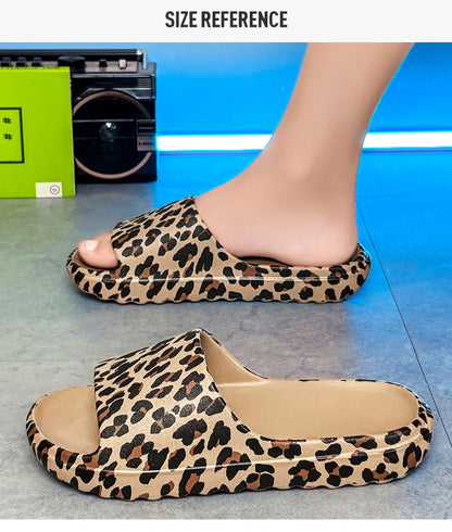 Foreign Trade Wholesale Leopard Print Slippers for Outer Wear Korean Style Printed Slippers for Couples Outdoor Sandals Women's Thick-Soled Bathroom Slippers