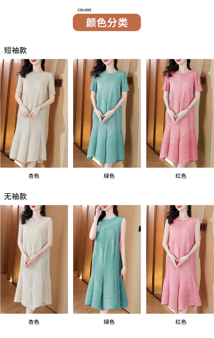 High-End Elegant Pleated Dress for Women, 2026 Summer New French Style Short-Sleeve Floral Dress
