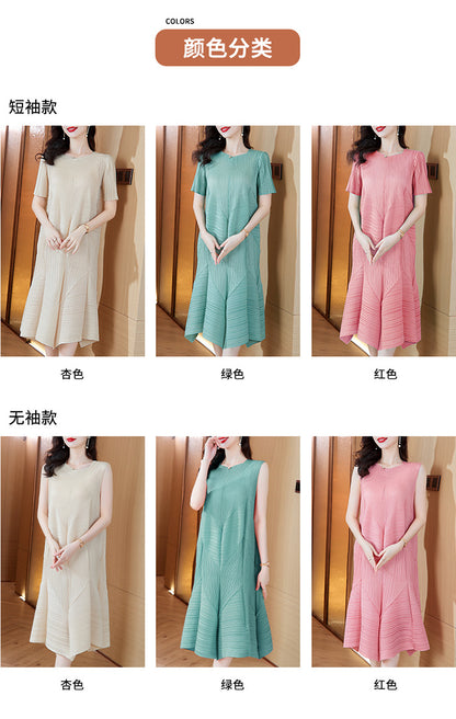 High-End Elegant Pleated Dress for Women, 2026 Summer New French Style Short-Sleeve Floral Dress