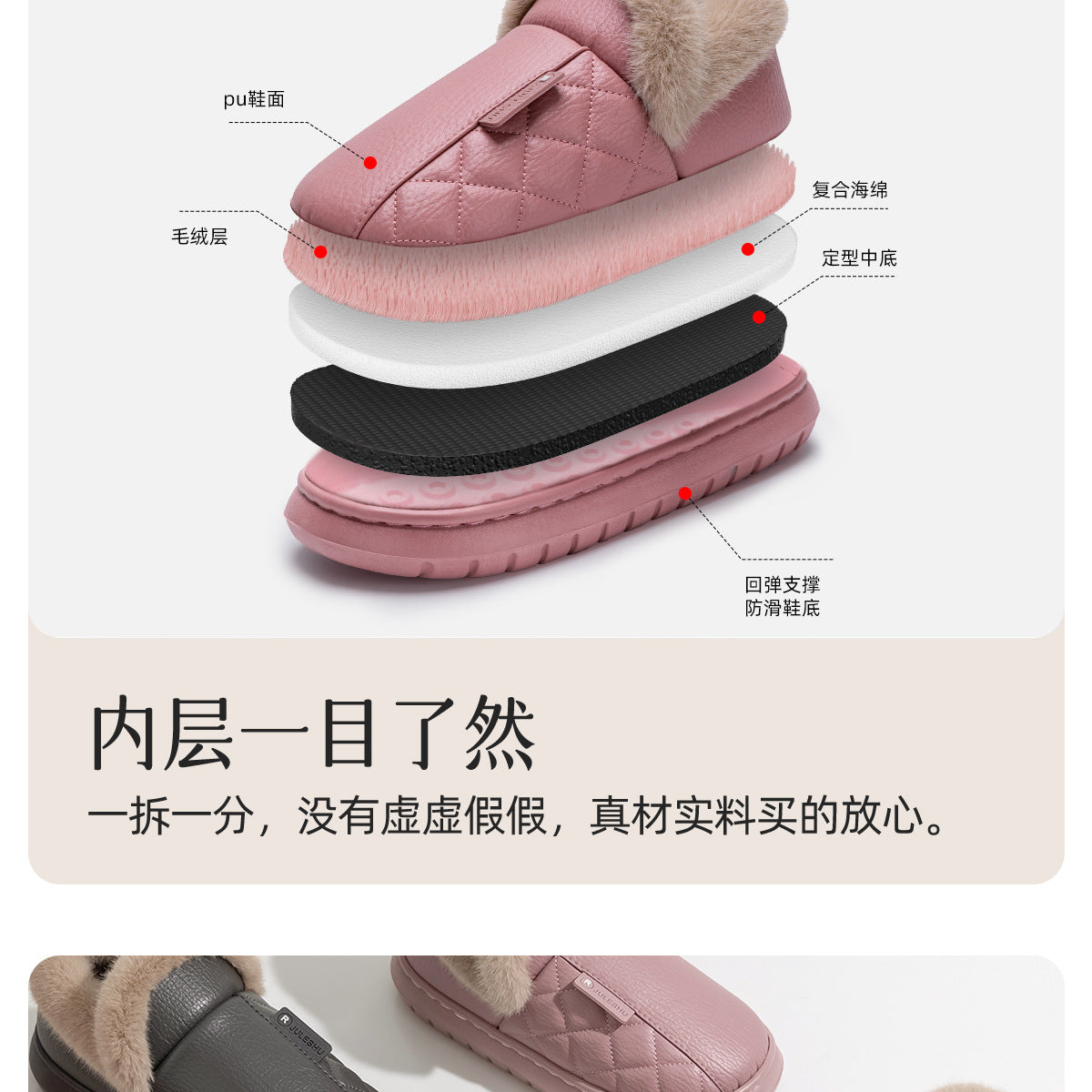 Waterproof Cotton Slippers for Women, Autumn and Winter 2026 New Model, Home Warm Indoor Shoes with Thick Soles, Non-Slip Leather Surface Cotton Shoes for Elderly Men
