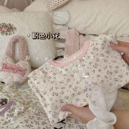 Spot Large and Small Roll Heyhoney24 Lycra Cotton Boys and Girls Autumn Clothes Intimates Printed Home Clothes Pajamas Two-Piece Set