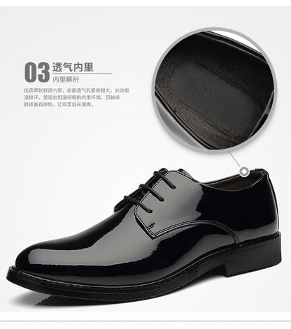 Men's Business Formal Wear Genuine Leather Black Patent Leather Shoes Men's Trendy Shoes for Work Spring and Autumn Korean Style British Pointed Toe Men's Shoes