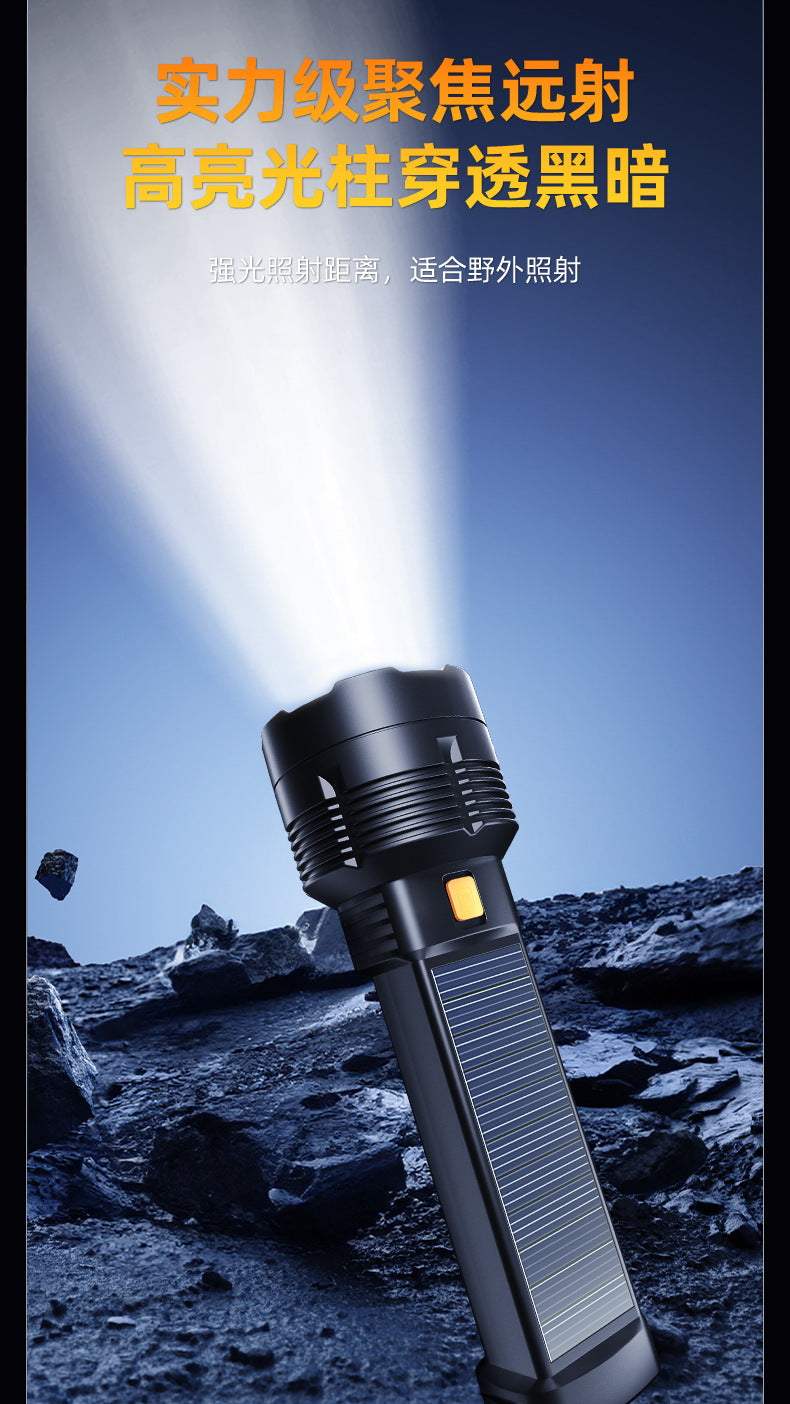 Strong solar flashlight super bright outdoor explosive long endurance with charging portable handheld 100,000 lumns light