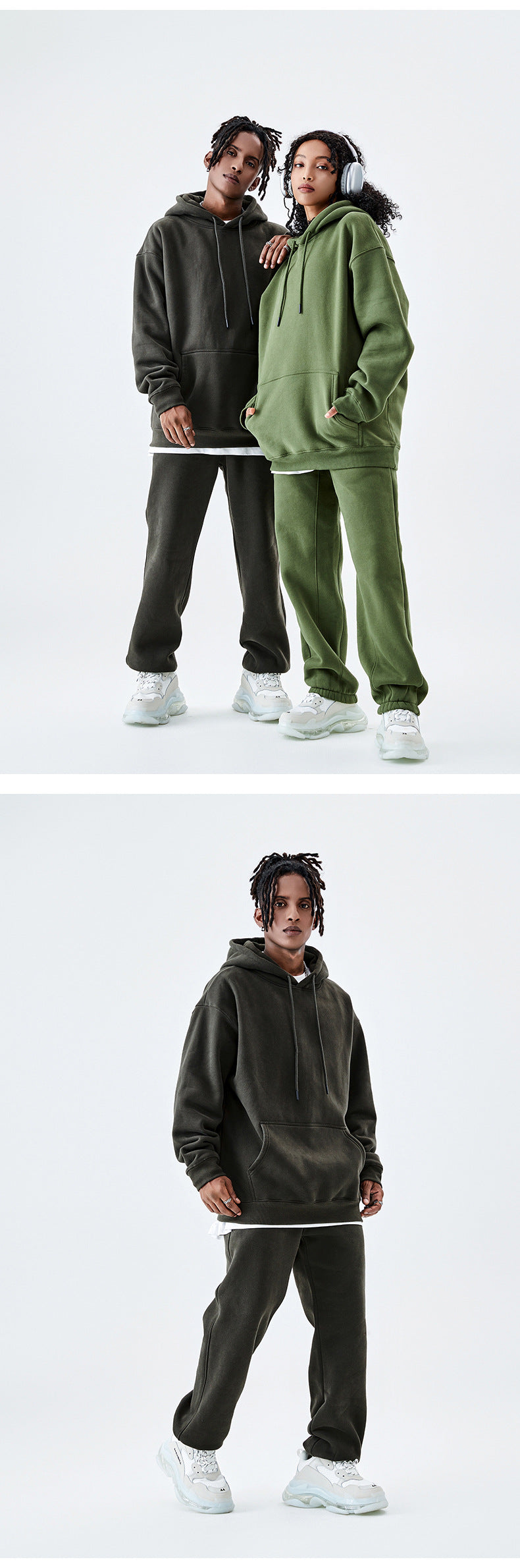 Tilani Men's Clothing European and American Trendy Brand High Quality 350g Fleece-Lined Thick Men's and Women's Hooded Sweatshirt and Sweatpants Pure Color Suit