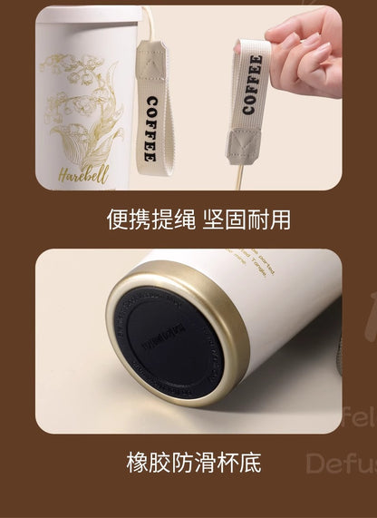 316 stainless steel Lily of the valley coffee cup double vacuum thermos cup high color value outdoor portable accompanying double drinking cup