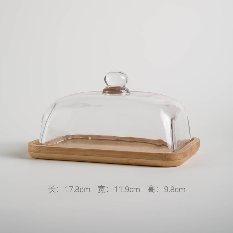 Bamboo and Wood Cake Plate Transparent Glass Display Dinner Plate Dessert Cake Western Food Plate with Table Cream Plate Cross-border Foreign Trade