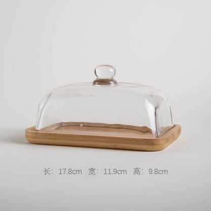Bamboo and Wood Cake Plate Transparent Glass Display Dinner Plate Dessert Cake Western Food Plate with Table Cream Plate Cross-border Foreign Trade