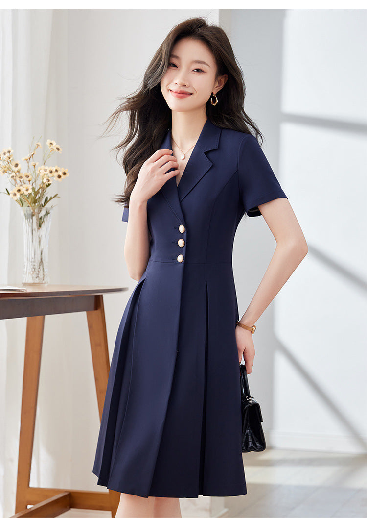 [Elegant Long Skirt] V-neck Short-sleeved dress High-end Work Clothes Mid-length Skirt Spring and Summer Business Wear Uniform