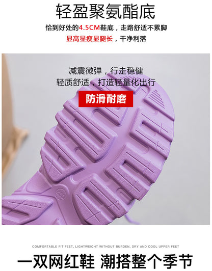 2026 Spring and Autumn Style Dad Shoes, Internet Celebrity Rhinestone Breathable Genuine Leather Shoes for Petite People, Popular Purple Thick-Soled Sports Shoes, Trendy on Instagram