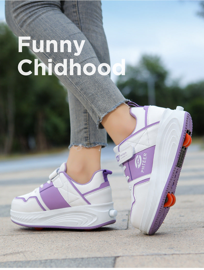 Girls' Roller Shoes Autumn and Winter New Model Children's Four-Wheel Automatic Sliding Skates for Older Kids Sports Roller Shoes