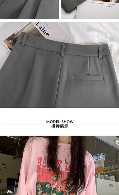 Gray Suit Pants for Women Spring and Summer New High-Waisted Double Pleated Slim Floor-Length Trousers Casual Straight Wide-Leg Pants