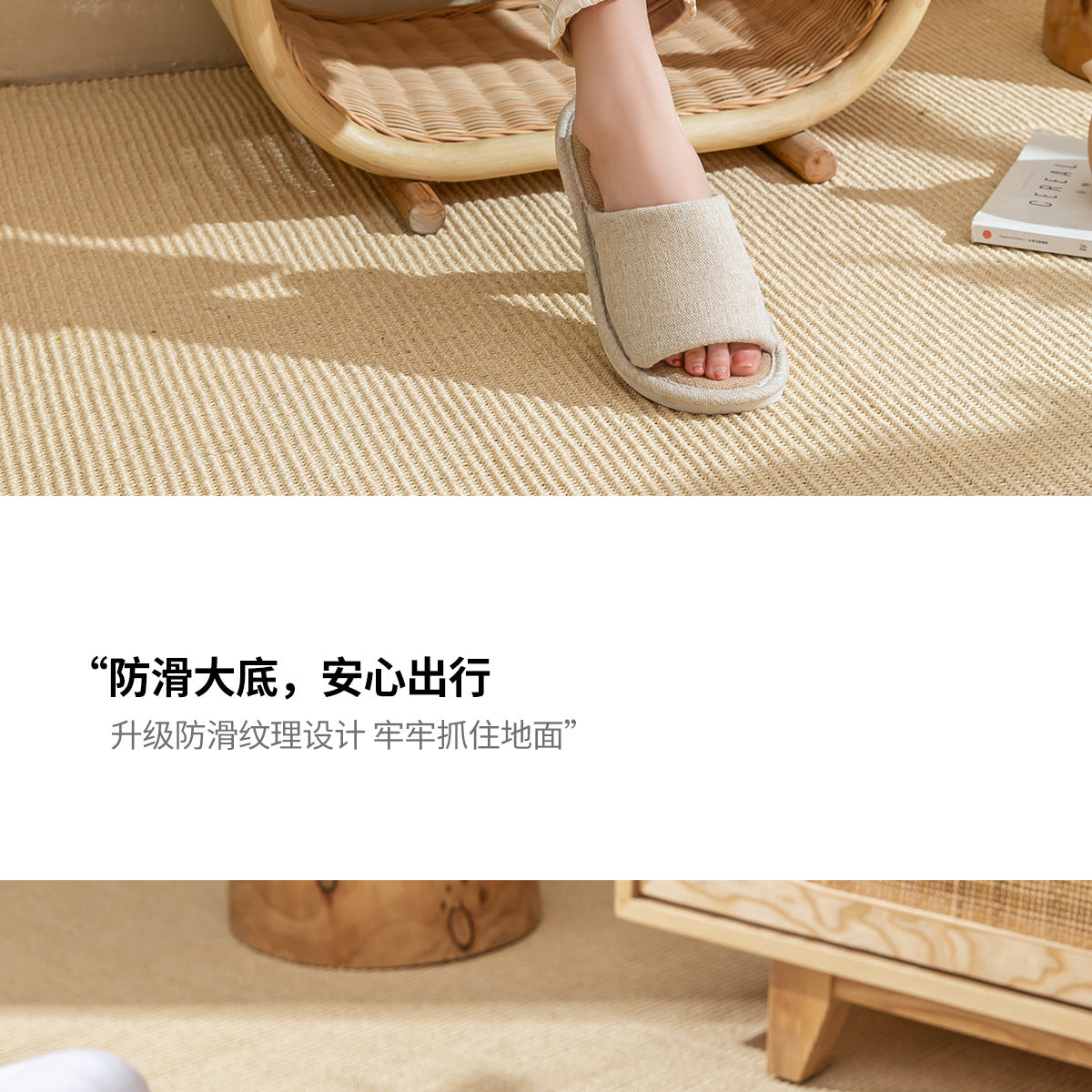 Linen Slippers for Women, Summer Breathable, Sweat-Absorbent, Non-Slip, Silent, Indoor Home Floor Cotton and Linen Slippers, Universal for All Seasons