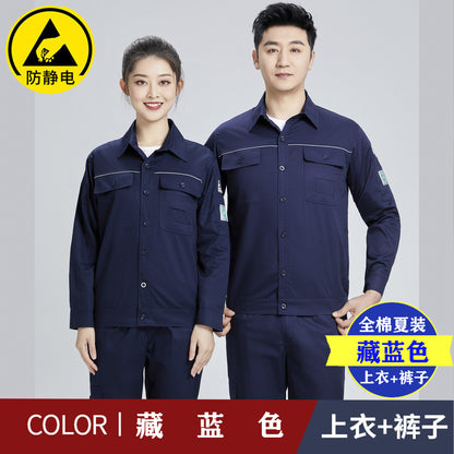 Pure cotton summer anti-static card pocket work clothes gas station filling station thin gas petrochemical long sleeve labor protection clothing
