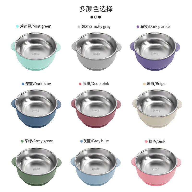 Cross-border Stainless Steel Children's Bowl Household Cute Baby Drop-resistant Heat-insulated Tableware Kindergarten Children's Rice Bowl with Suction Cup