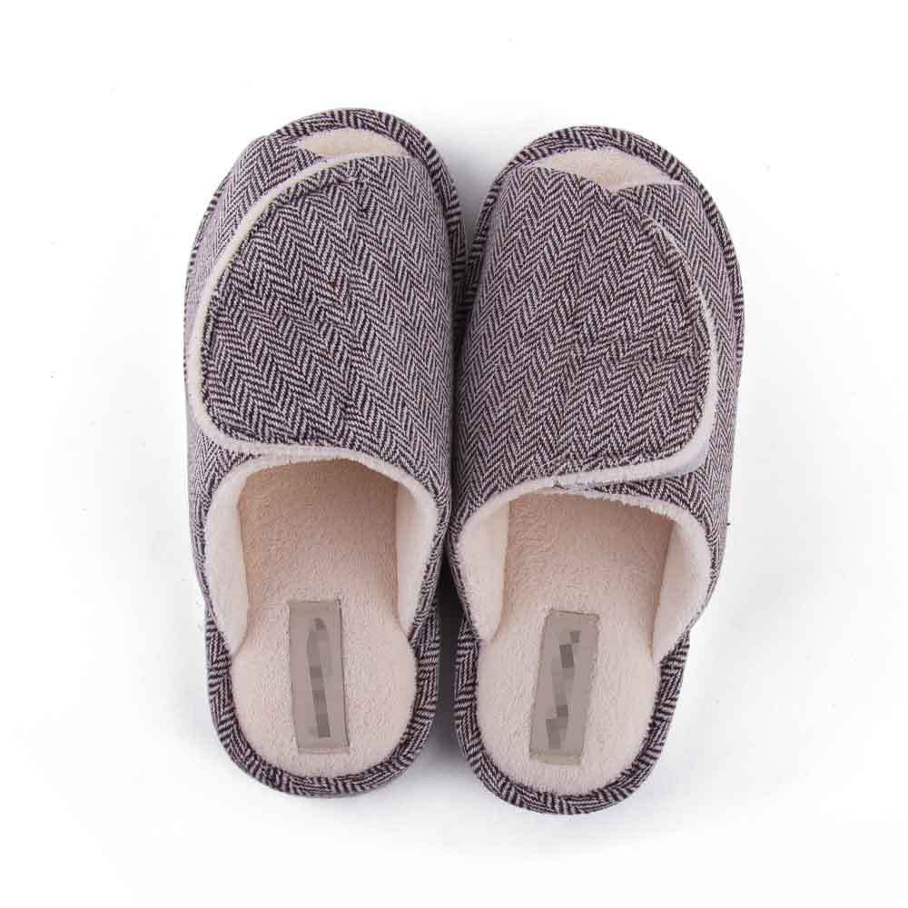 Men's and women's Velcro adjustable open slippers swollen feet non-slip open toe easy to clean indoor wool slippers
