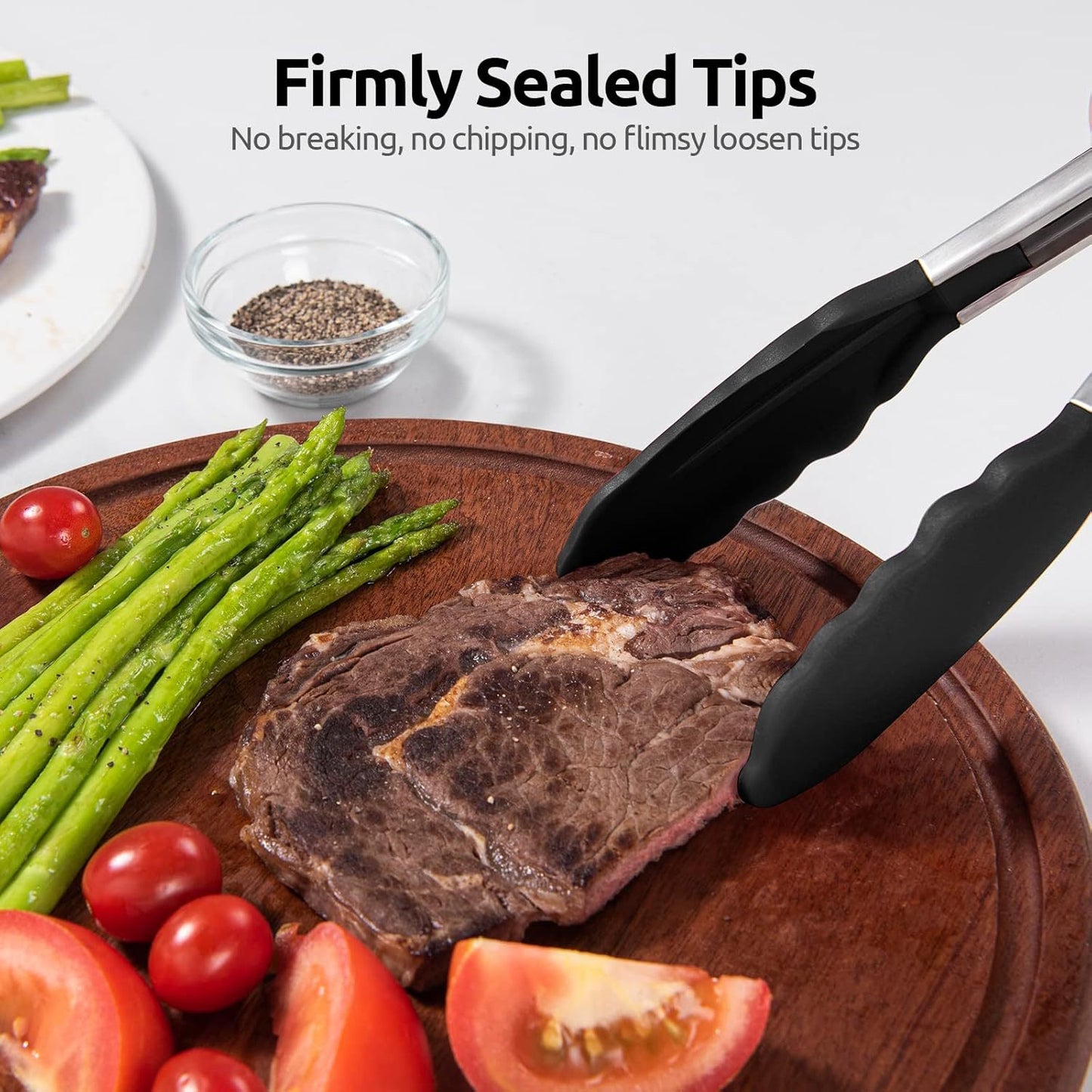 Silicone Clips for Kitchen Non-Stick Pans, Anti-Scalding and High Temperature Resistance, Household Barbecue and Steak Special Set, Stainless Steel Food Clips