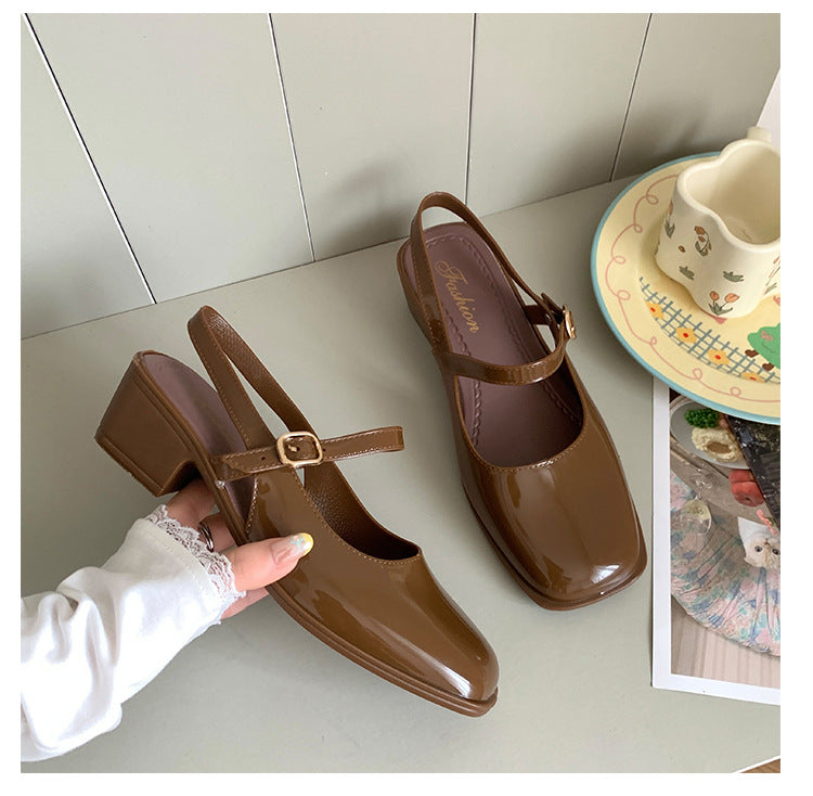 Cross-border Square Thick Heeled Baotou Sandals Women's 2025 Foreign Trade New Summer Fashion Women's Shoes Mary Jane Shallow Mouth Shoes