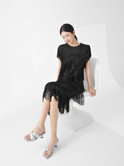 Miyake Hot Selling Dress Commuting Women's Summer Design Niche Drape Temperament Fashionable Elegant Tassel Midi Skirt
