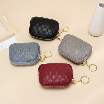 First Layer Cowhide Zipper Small Wallet Korean Style Simple Mini Keychain Coin Storage Bag Genuine Leather Coin Purse for Women