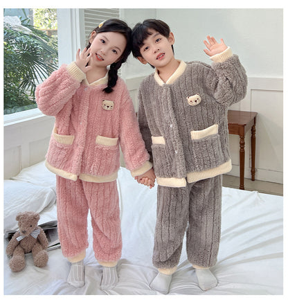 Boys and Girls Pajamas Cotton Velvet Home Clothes Autumn and Winter Children's Winter Pajamas Western Style Thickened Pajamas