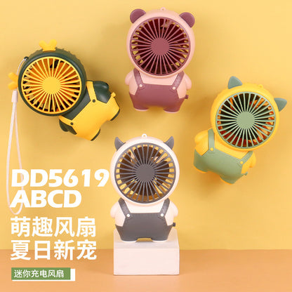 New cartoon mini fan summer outdoor portable USB rechargeable fan student dormitory desktop fan