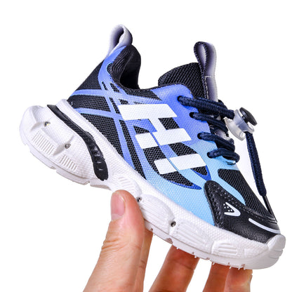 Boys' Breathable Luminous Sports Double Mesh Shoes 2024 Spring and Autumn New Children's Letters Casual LED Lighting Running Shoes