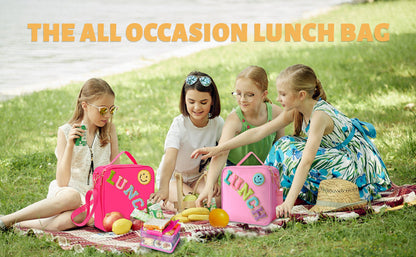 Amazon Explosions Smiley Letters Portable Lunch Bag Outdoor Portable Aluminum Film Fresh-keeping Bag Insulation Bag Cross-border Exclusive