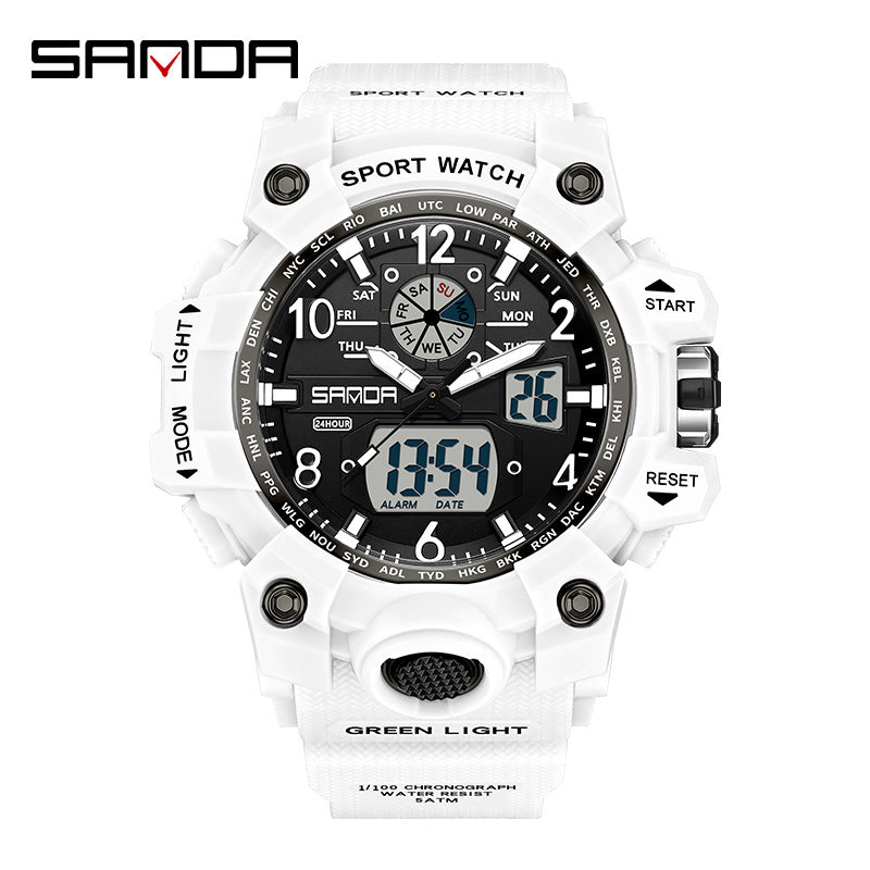 Sanda Hot-Selling Watch Korean Version Student Party Multi-Functional Waterproof Alarm Clock Electronic Watch Cool Dual Display Luminous Sports Watch by PDG ibma