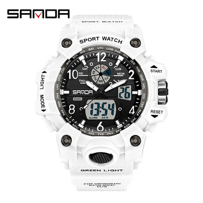 Sanda Hot-Selling Watch Korean Version Student Party Multi-Functional Waterproof Alarm Clock Electronic Watch Cool Dual Display Luminous Sports Watch by PDG ibma