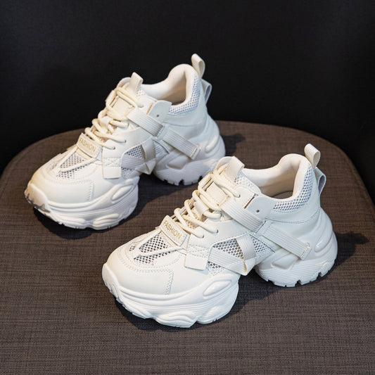 Thick-Soled Dad Shoes for Women 2025 Summer New Versatile Height-Increasing Breathable Mesh Sports Casual Shoes Platform Heel by PDG ibma