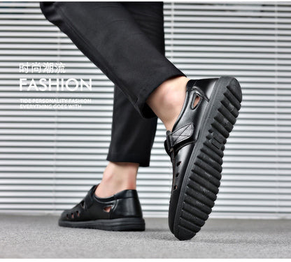 Leather cowhide special clearance shoes hollow leather sandals men's casual hole shoes middle-aged business dad shoes